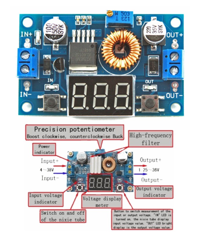 XL4015 5A DC StepDown Buck supply Module Voltmeter